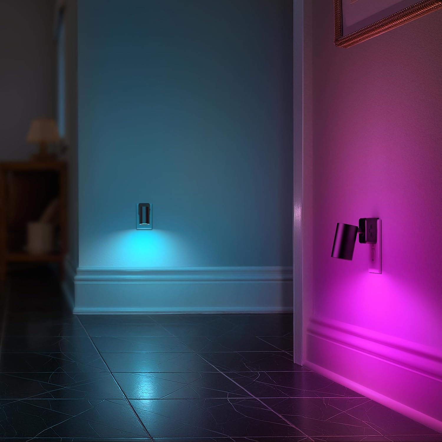 Night Lights Plug into Wall, 320° Rotation Night Light, RGB Color Changing Nightlight, Spot Light Dimmable Brightness, Dusk to Dawn…