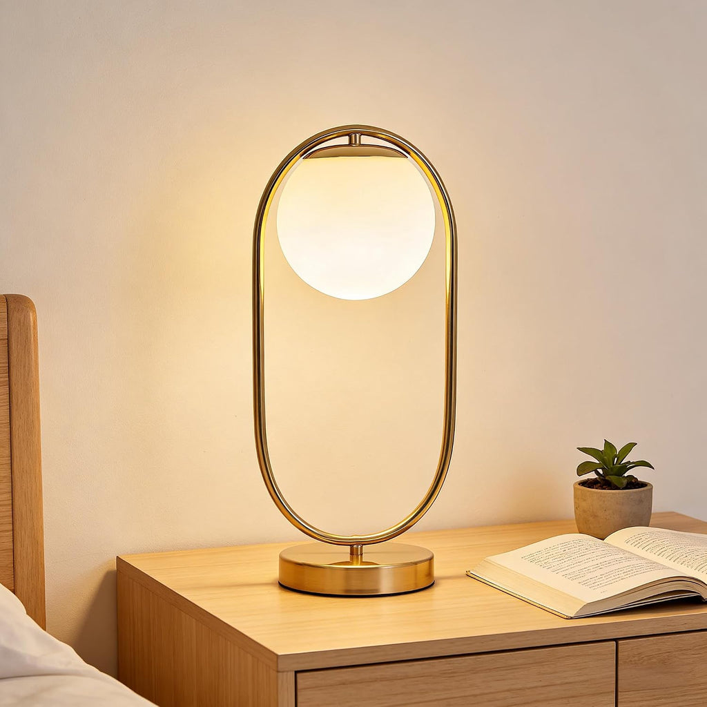 KardleenFocusOnIndoorLight Mid Century Modern Table Lamp White Glass Shade Nightstand Lamp Small Gold Table Lamp for Bedside Bedroom Living…