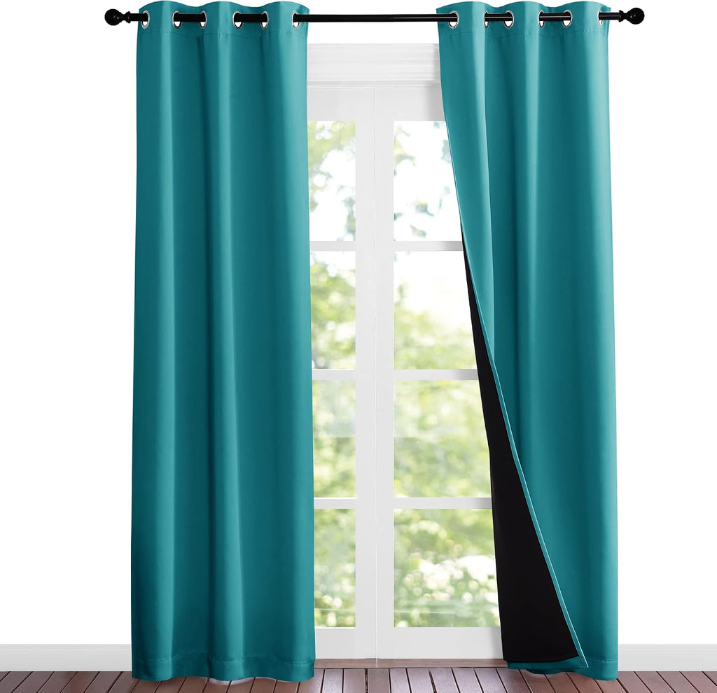 Nicetown Peacock Teal Blackout Curtains 84 inches Long, Full Light Blocking Drapes with Black Liner for Nursery, Noise Reducing Thermal Ins…