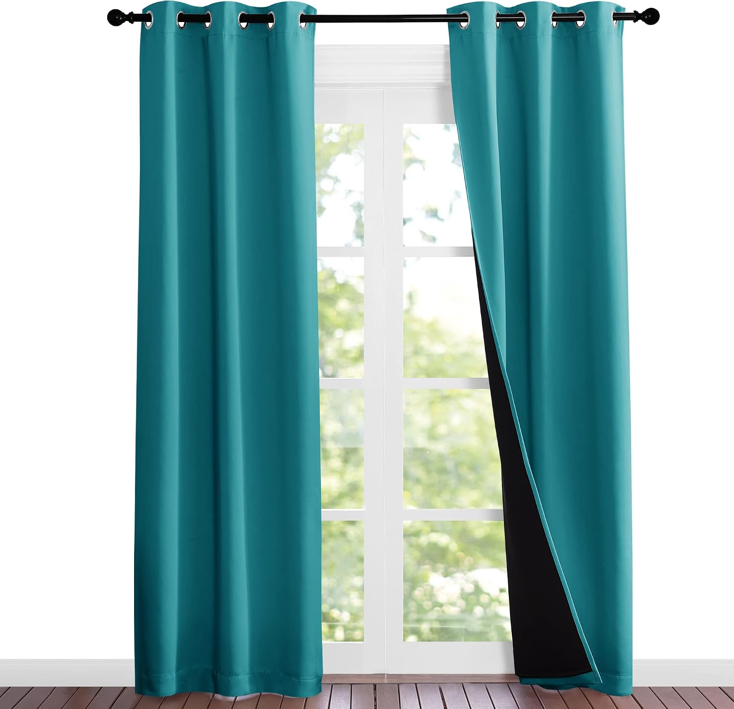 Nicetown Peacock Teal Blackout Curtains 84 inches Long, Full Light Blocking Drapes with Black Liner for Nursery, Noise Reducing Thermal Ins…