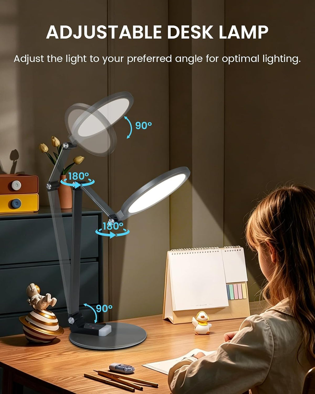 Tefiohen LED Desk Lamp for Home Office, Eye-Caring Dimmable Table Lamp with Adjustable Metal Swing Arm, Soft Diffused Anti-Glare Light, Mem…
