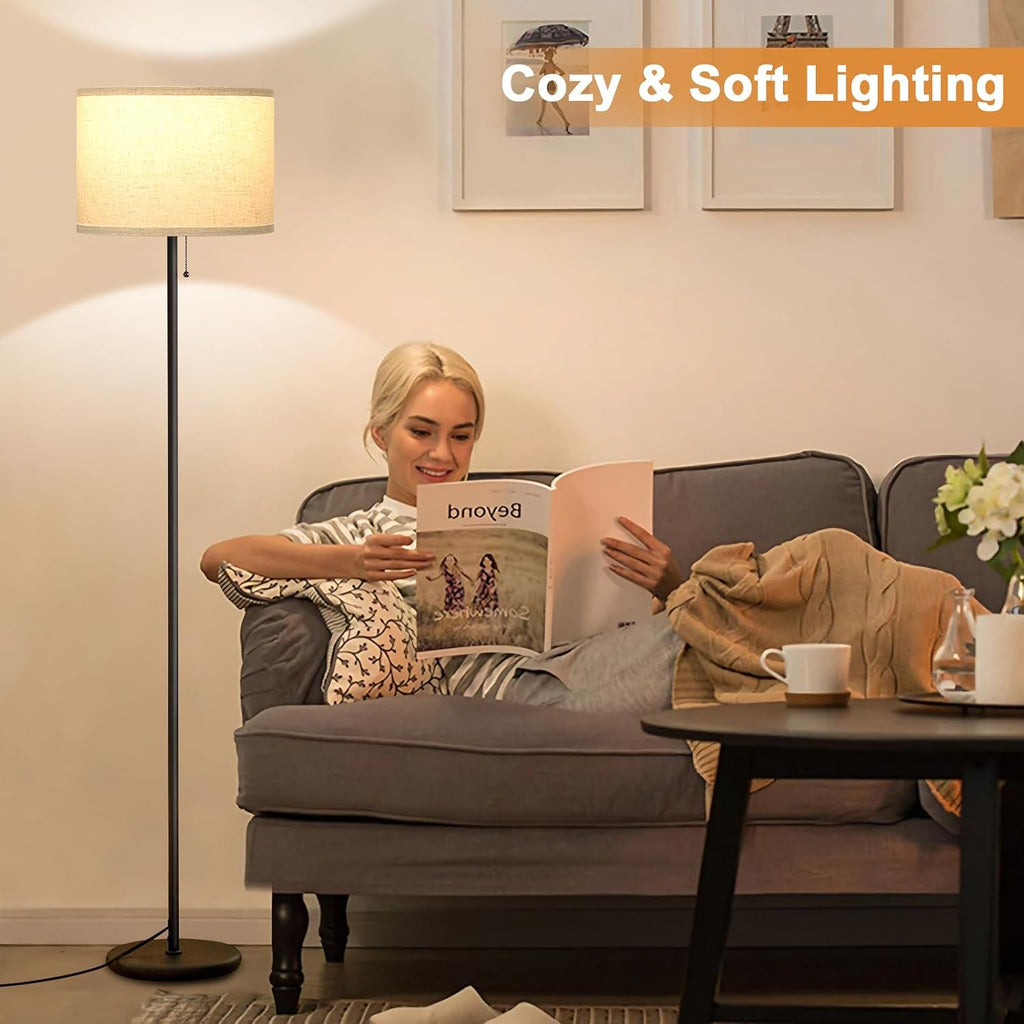 Ambimall Modern Standing Floor Lamp for Living Room & Bedroom with 3 Color Temperatures Bulb & Pull Chain Switch, 60" Tall with Beige…