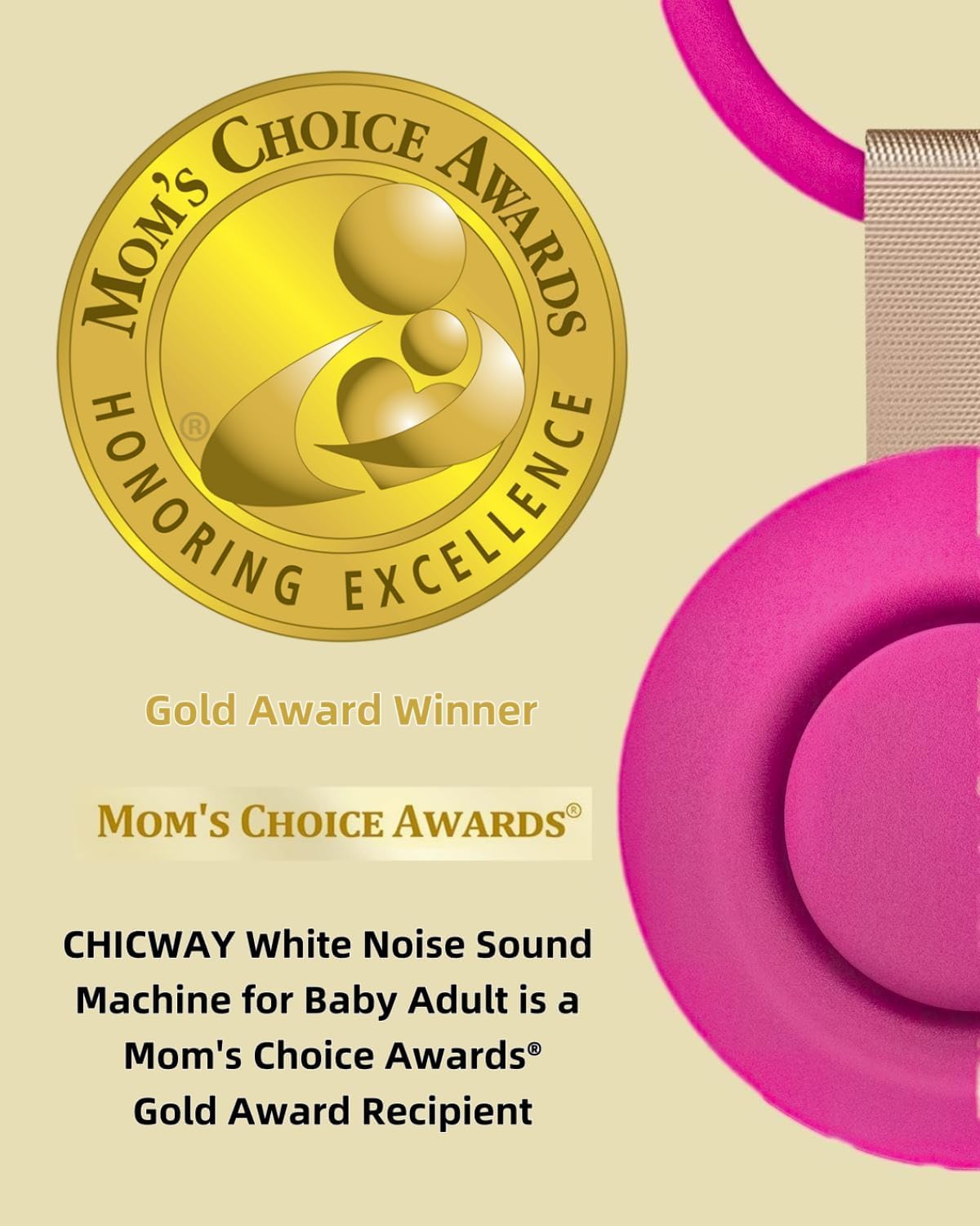 CHICWAY 2026 Mom's Choice Awards, Portable Sound Machine for Baby Adult, AI Cry Detection, 18 Soothing Sound, Bluetooth Rechargeable…