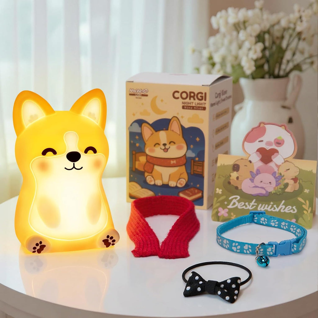 Mewaii BPA-Free Silicone丨 Huggwaii Corgi Dog Night Light for Kids, 3 Brightness Levels Nursery Dog Lamp, 30 Min Timer&Rechargeable Cute…