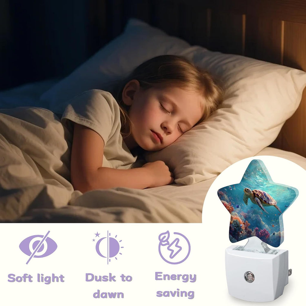 Sea Turtle Night Lights Plug Into Wall, Colorful Coral Dusk to Dawn Light Sensor Night Light for Kids, Energy Efficient Sleep Friendly Lamp…