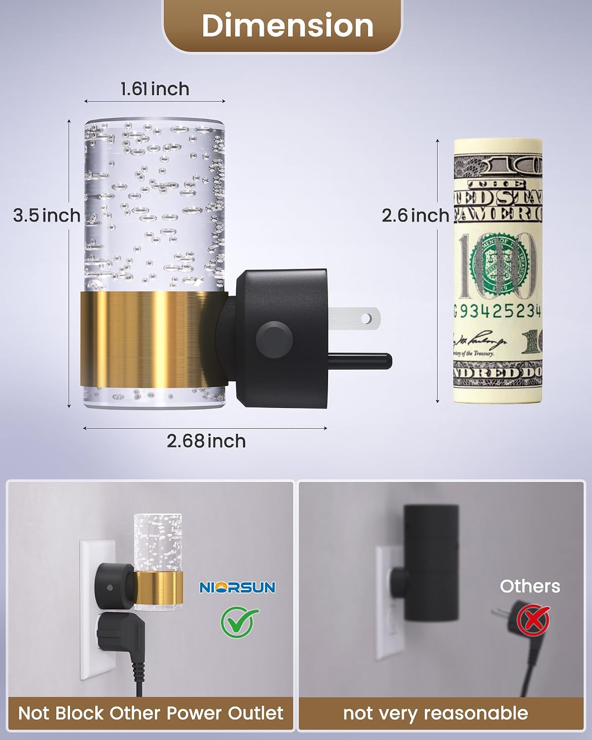 Niorsun Night Light Plug into Wall, Dimmable Nights Lights with 3 CCT & 5 Brightness Levels, Acrylic Plug in Night Light, Auto Dusk to…
