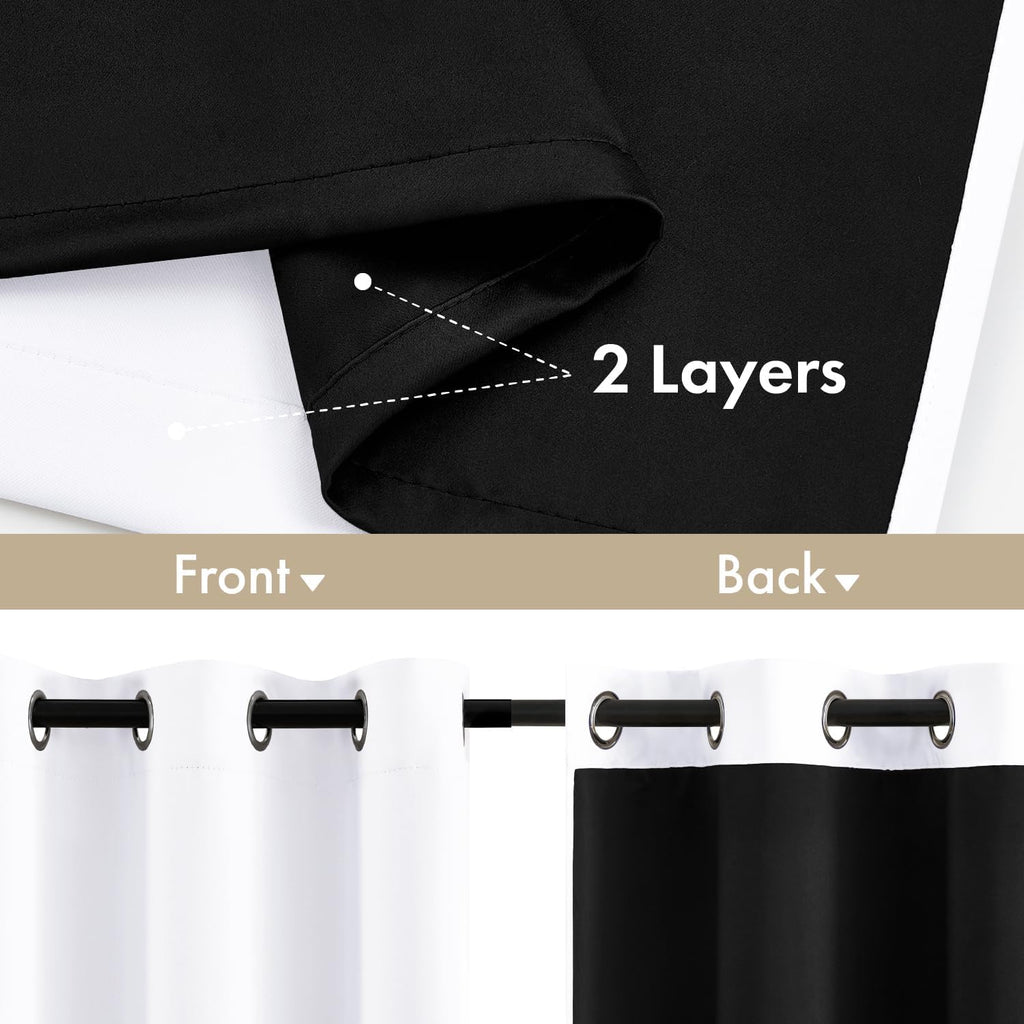 Miulee White 100% Blackout Curtains for Bedroom 63 Inch Long, 2 Thick Layers Thermal Insulated Black Out Window Curtains with Black Liner,…