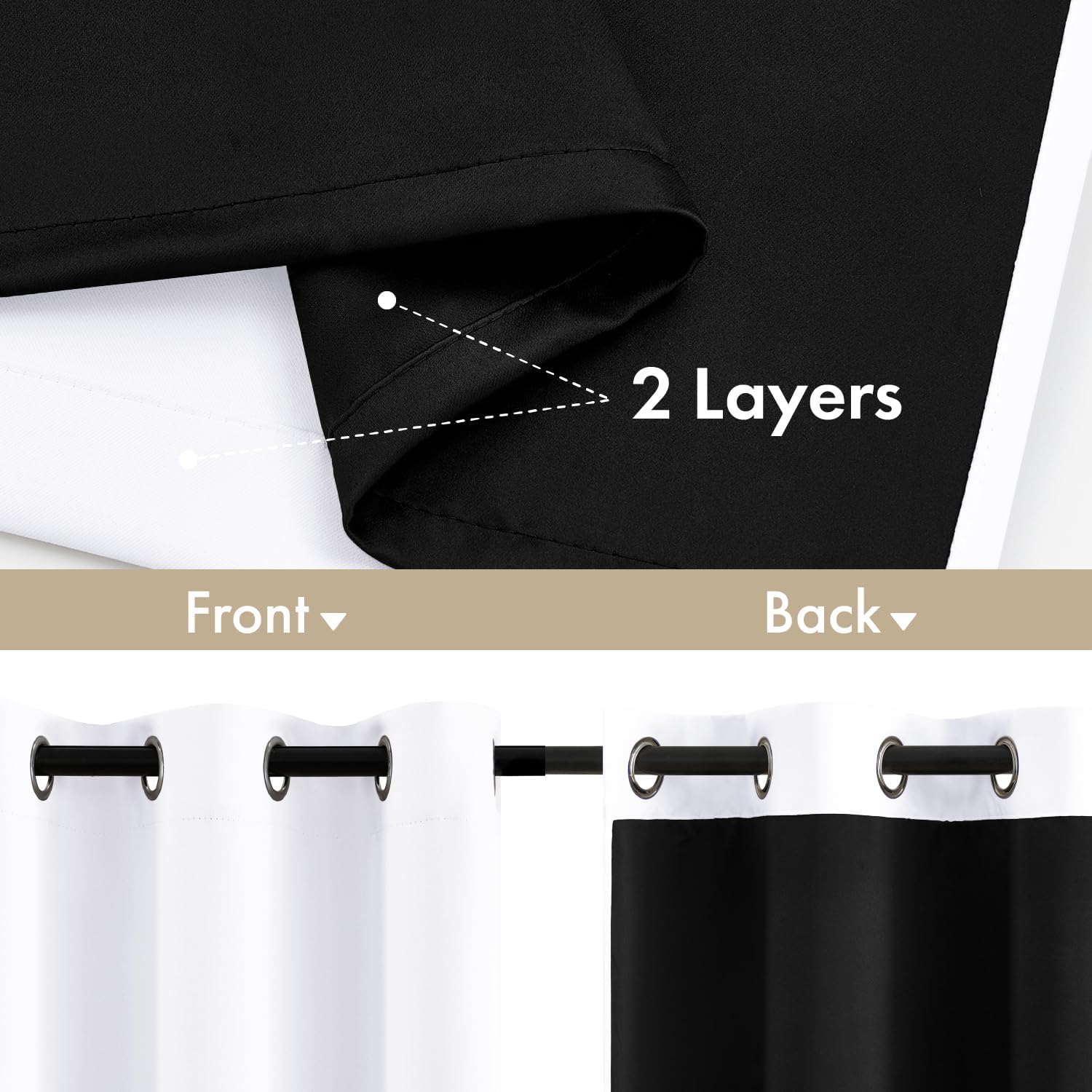 Miulee White 100% Blackout Curtains for Bedroom 63 Inch Long, 2 Thick Layers Thermal Insulated Black Out Window Curtains with Black Liner,…