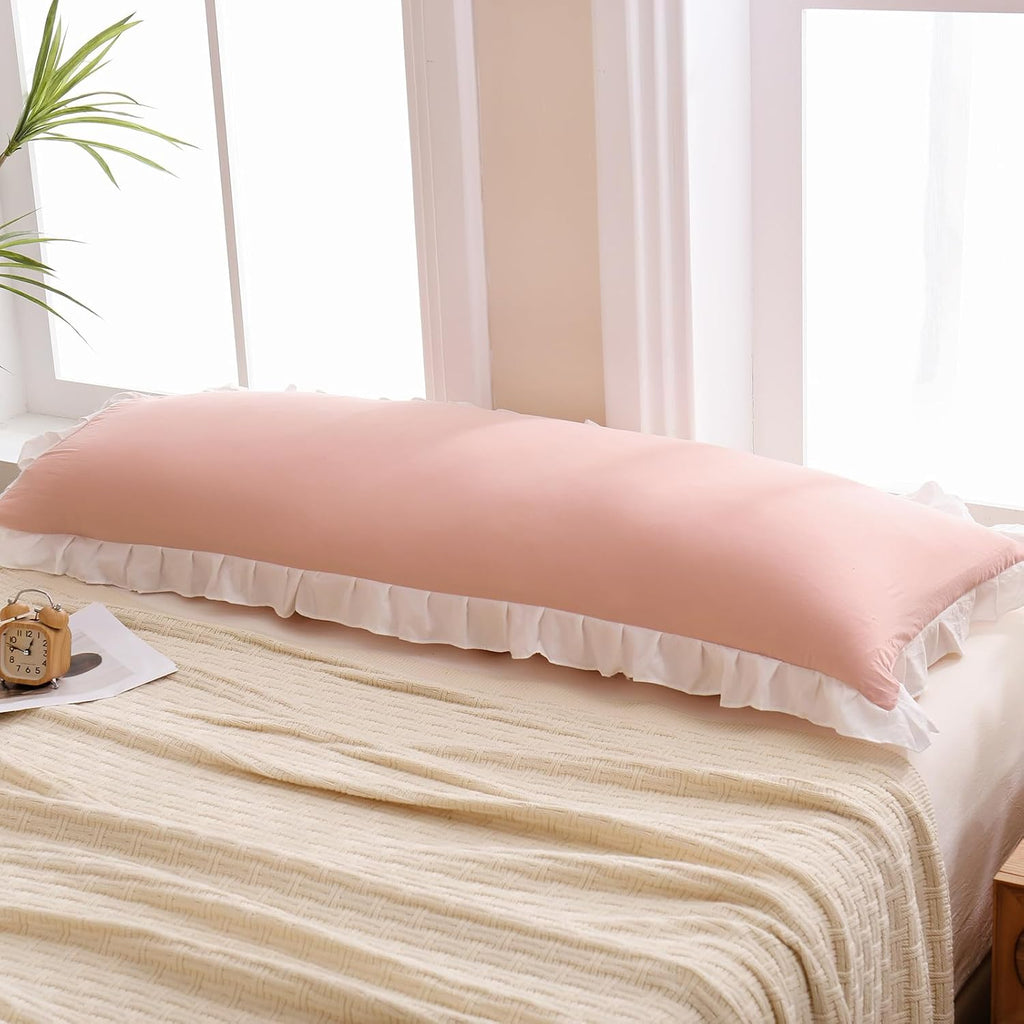 Merryword Pink Body Pillow Cover 20x54inches Reversible Long Pillowcase Ruffled Body Pillowcases Cute Pillowcase Pillow Sham (1 Body, Pink…