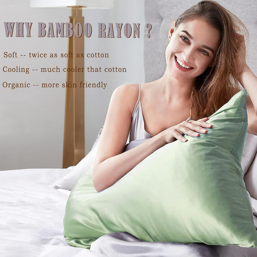 TELUS Body Cooling Pillow Case Cover, Bamboo Rayon & Lyocell Pillowcase with Zipper Closure, Breathable Pillow Case for Hot Sleepers and…