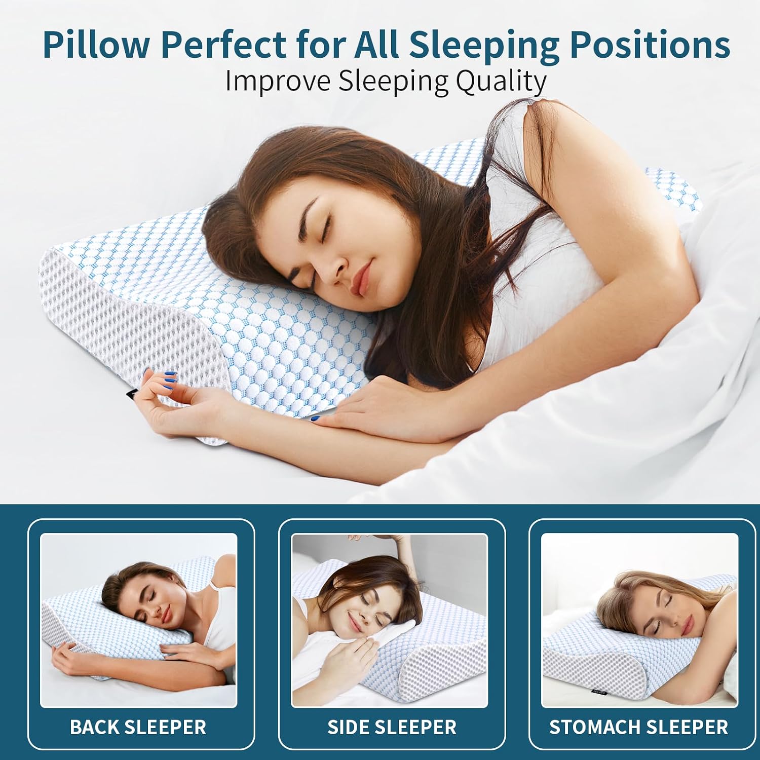 Polovo Memory Foam Pillows Neck Pillow for, Ergonomic Cervical Pillow Neck Shoulder Support Bed Pillow for Side Back Stomach Sleeper, Orth…