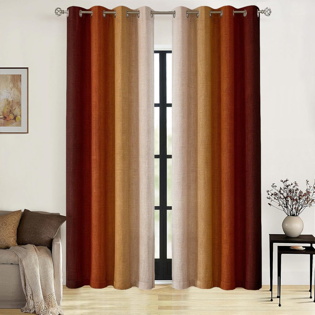 GOLDLAWN Terracotta Ombre Linen Blackout Curtains for Bedroom 84 Inches Long, Room Darkening Grommet Thermal Insulated Curtains for…
