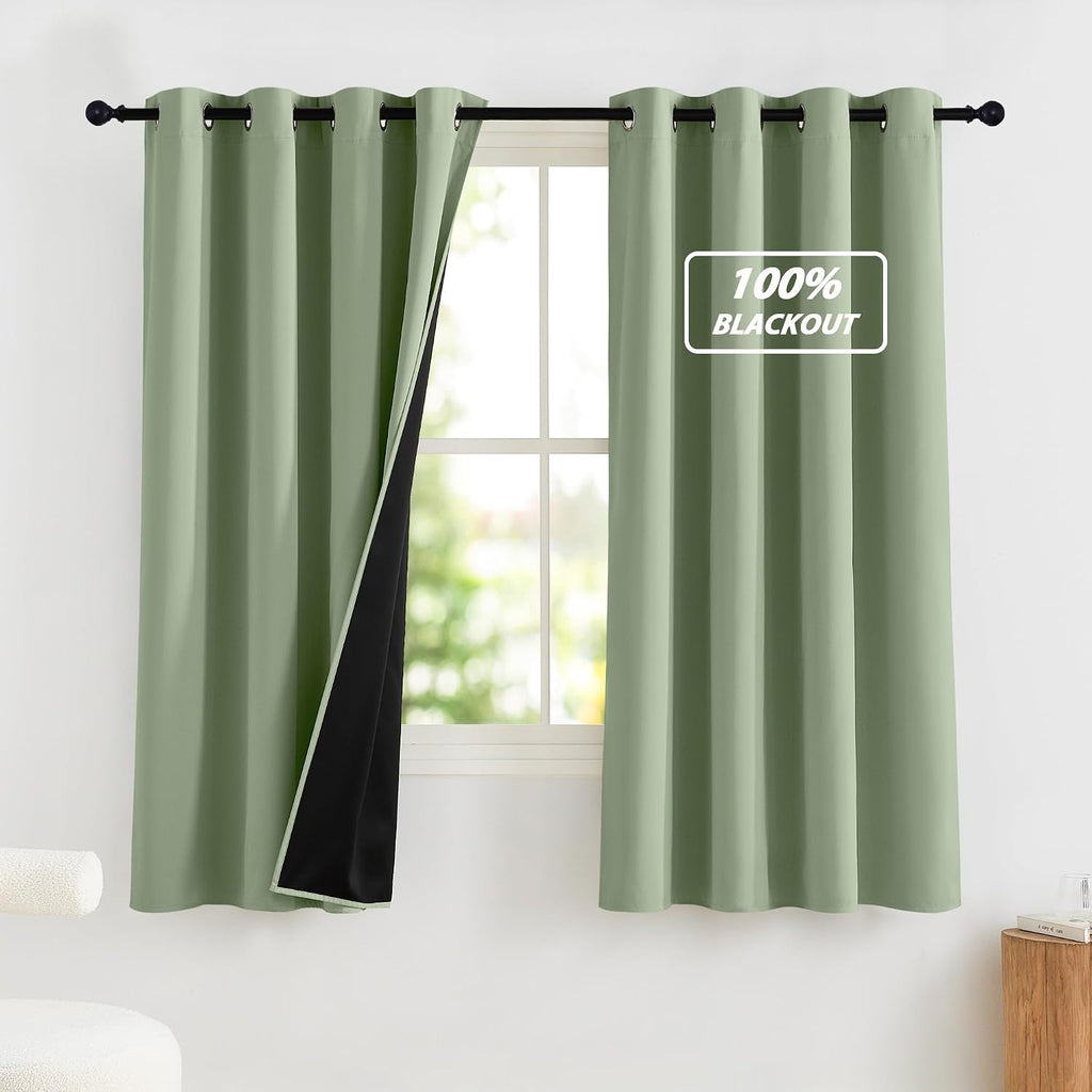 NICETOWN 100% Blackout Short Curtains for Kids Bedroom, Thermal Insulated Window Curtains 63 Inch Length 2 Panels Set, Grommet Top Drapes…