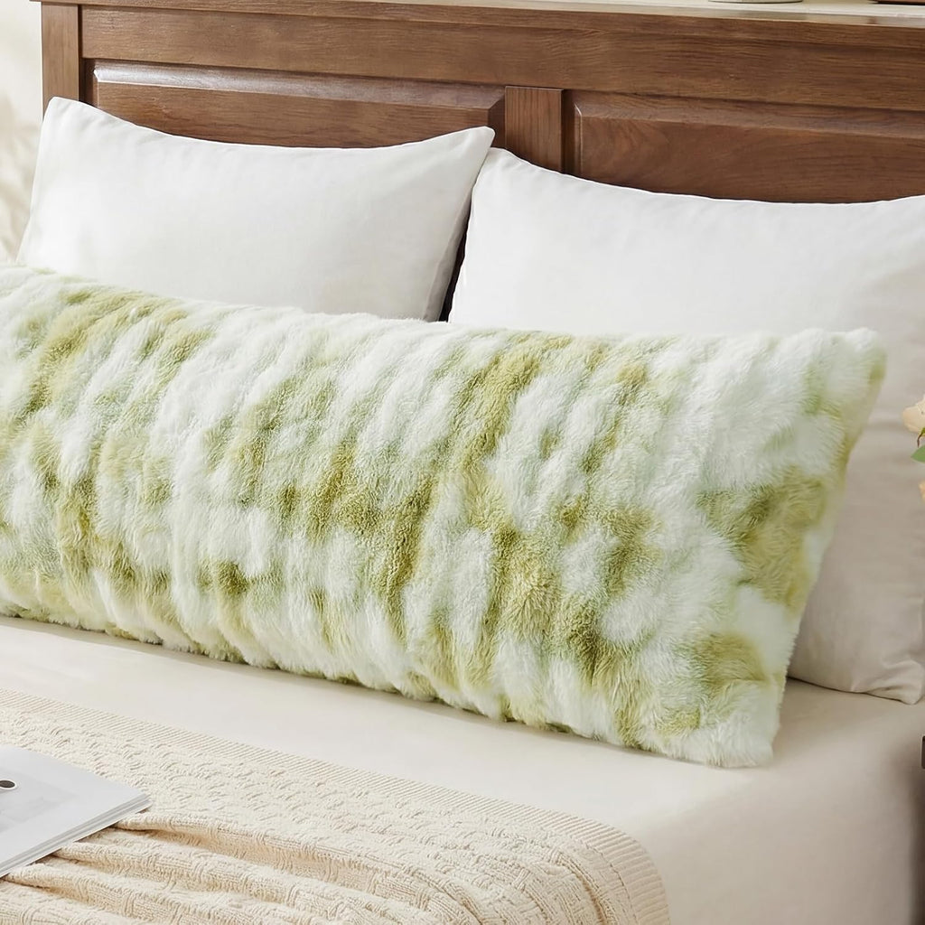 Chumerry Green Fluffy Body Pillow Cover Faux Fur Pillowcase Extra Soft Fuzzy Plush Long Pillow Cover Gradient Green Shaggy Body Pillow Case…