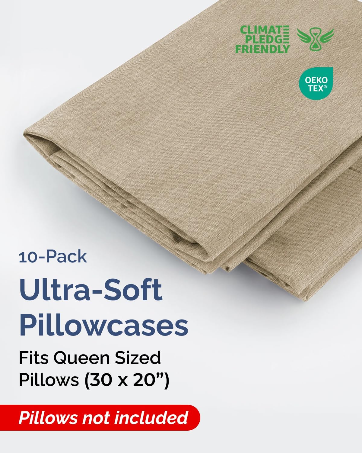 Queen Pillow Cases Set of 10 - Ultra Soft Hotel Quality Pillowcase Covers - Comfy & Wrinkle Free - Shrink & Fade Resistant - Machine…