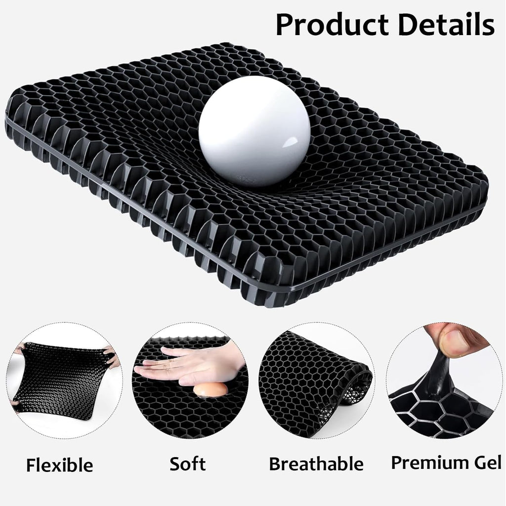 Helishy Gel Seat Cushion, Large Gel Cushion Breathable Honeycomb Chair Pads Gel Cushion with Non-Slip Cover for Home Office Chair Car Seat…