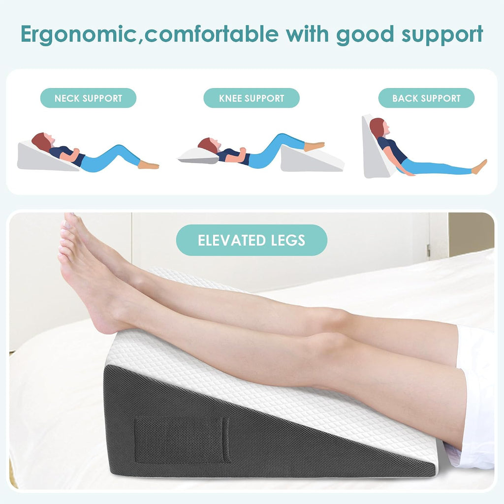 Cozymaker 10" Bed Wedge Pillow for Sleeping After Surgery, Back Support, Leg Elevation, Gerd Acid Reflux, Neck Pain, Snoring, Cooling Memor…
