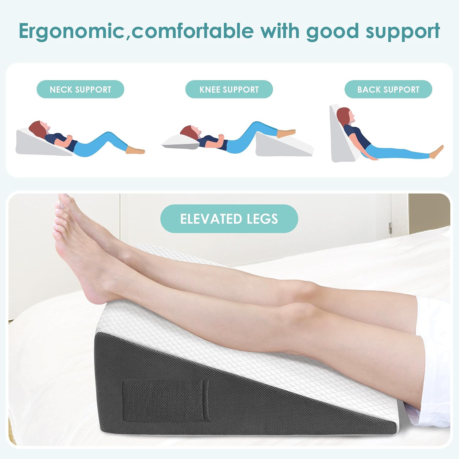 Cozymaker 10" Bed Wedge Pillow for Sleeping After Surgery, Back Support, Leg Elevation, Gerd Acid Reflux, Neck Pain, Snoring, Cooling Memor…