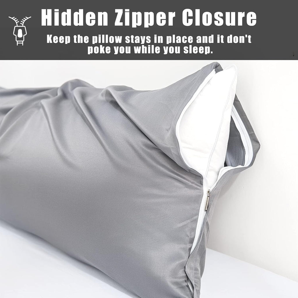 Body Cooling Pillow Cases Cover, Bamboo Rayon Dark Grey Body Pillowcases with Zipper Closure, Cool and Breathable Pillow Case for Hot…