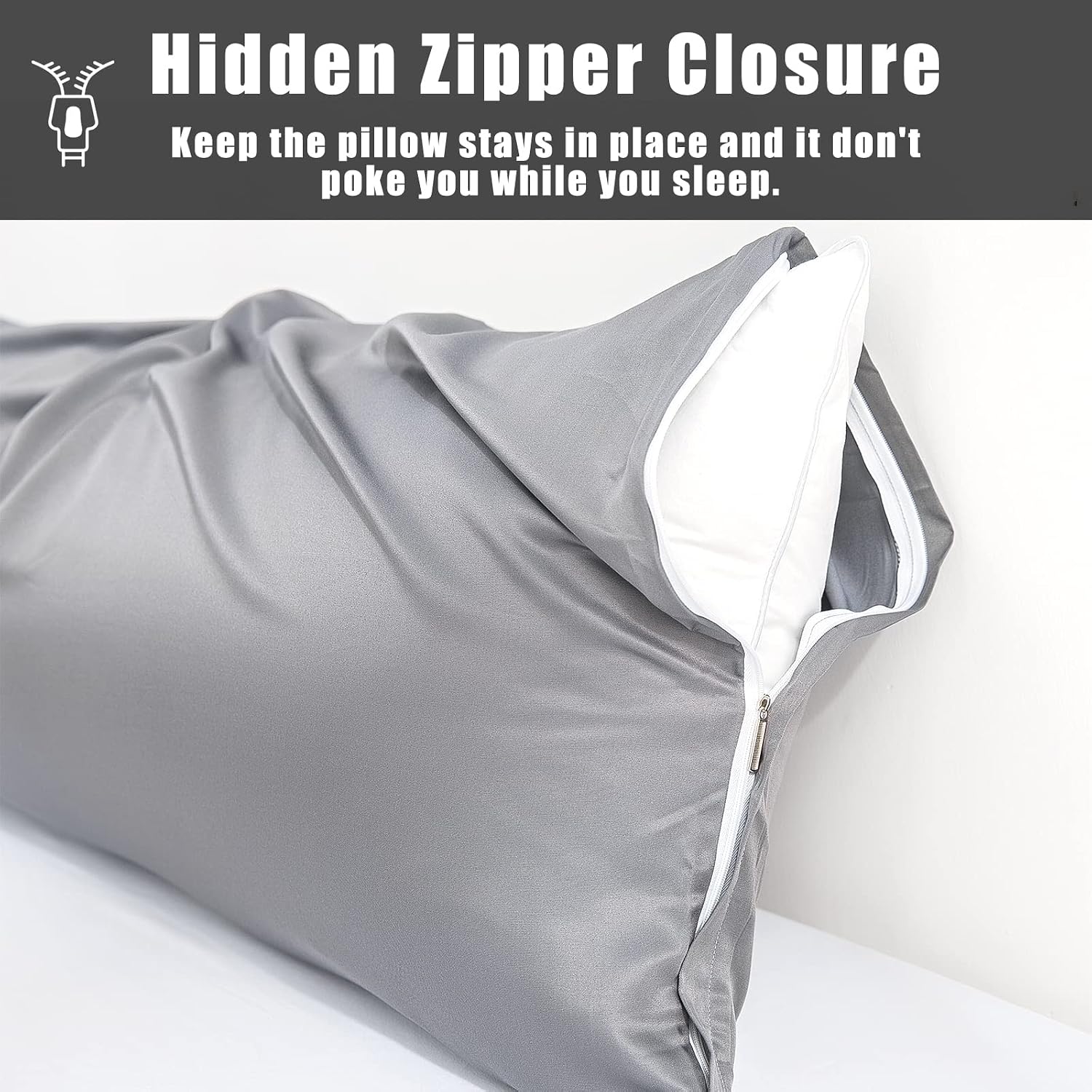 Body Cooling Pillow Cases Cover, Bamboo Rayon Dark Grey Body Pillowcases with Zipper Closure, Cool and Breathable Pillow Case for Hot…