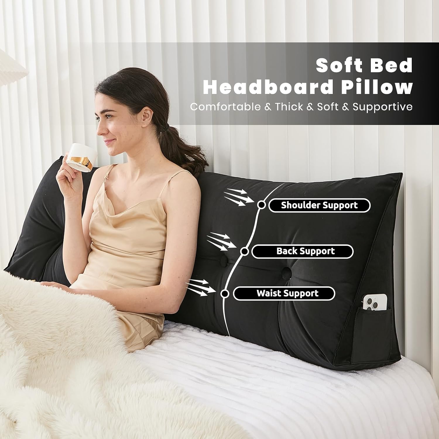 Zelladorra Headboard Pillow for Bed, Triangular Wedge Pillow Headboard Soft Support While Reading and Resting, Bed Bolster Cushion…