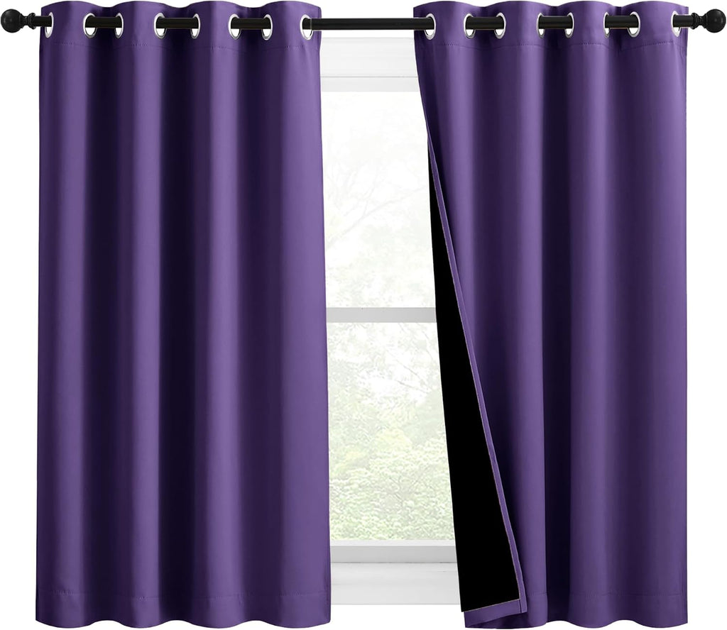 Nicetown 100% Blackout Curtains with Black Liners, Solid Thermal Insulated Full Blackout 2-Layer Lined Drapes, Energy Efficiency Window Dra…