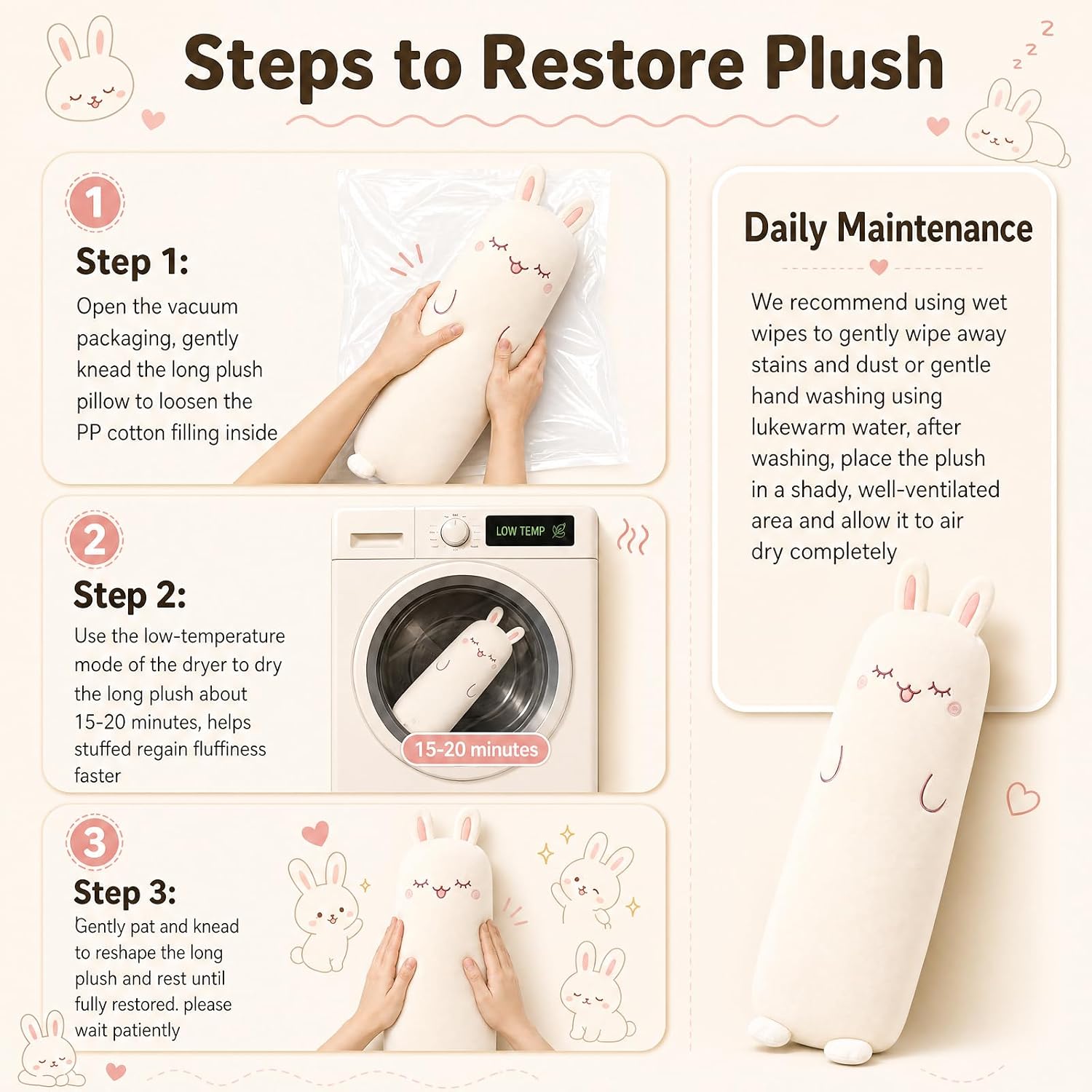 Long Plush Cute Body Pillows 27" Cuddle Stuffed Animal Shaped Bed Body Pillows Soft Cotton Plushies Doll Toy Gifts (Bunny, 27 Inch)