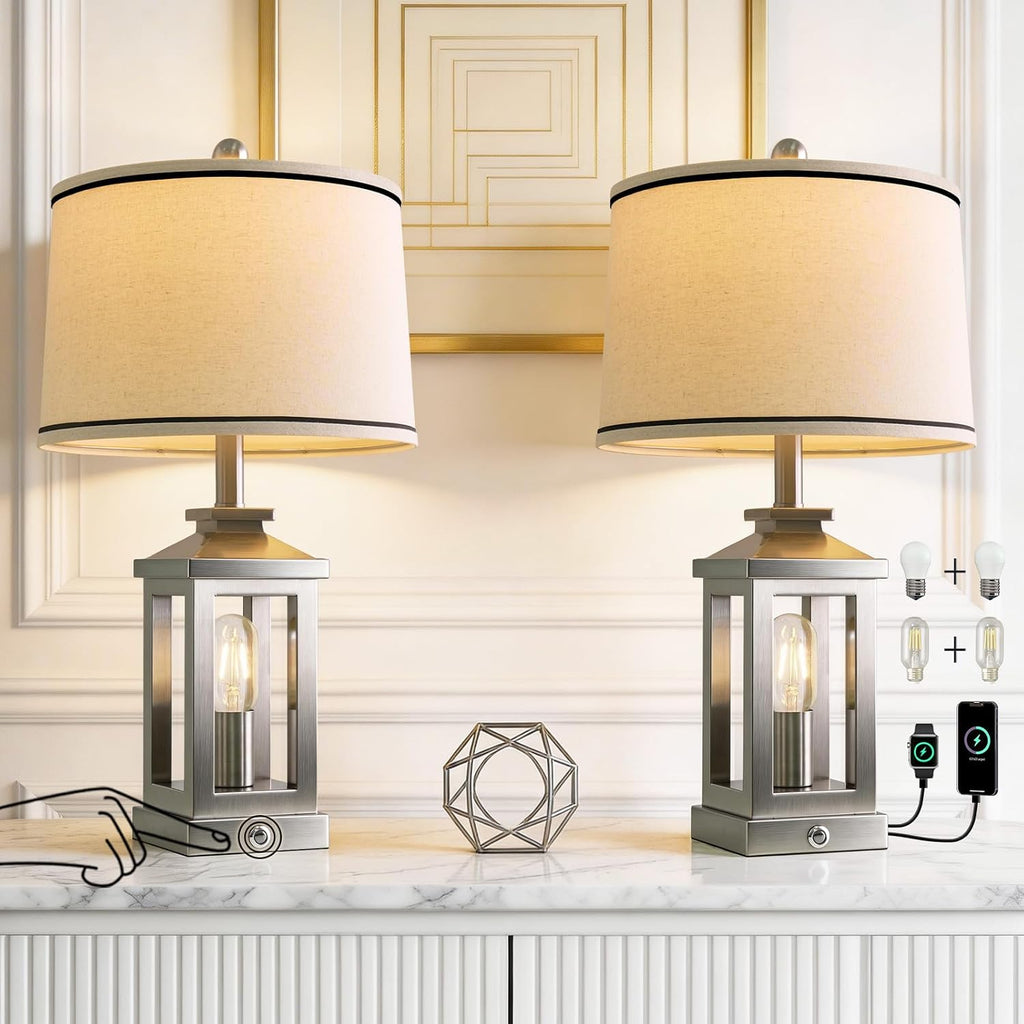 G-SAFAVA 24" Table Lamps for Living Room Bedroom Modern Metal Bedside Lamps Set of 2 Nightstand Lamp for Night Stands 3 Way Dimmable…