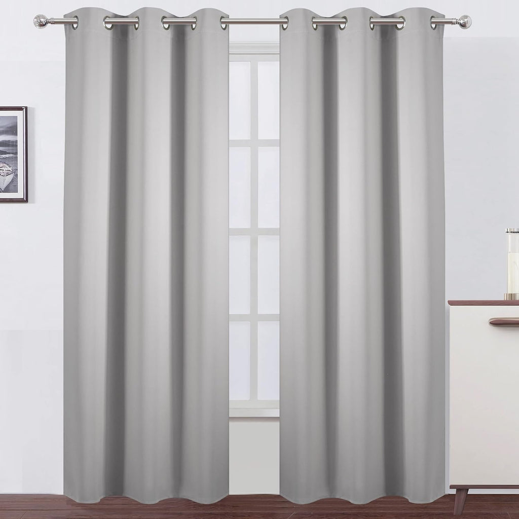 Lemomo Blackout Curtains 42 x 84 inch/Light Grey Curtains Set of 2 Panels/Thermal Insulated Room Darkening Bedroom Curtains 84 inch Grey