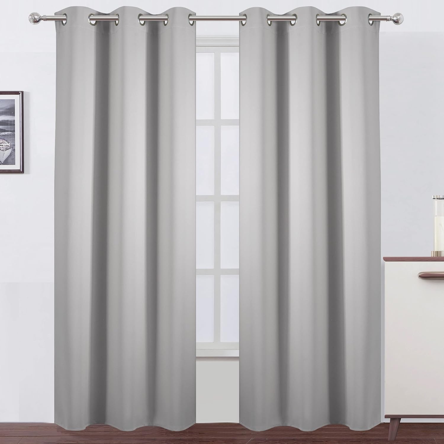 Lemomo Blackout Curtains 42 x 84 inch/Light Grey Curtains Set of 2 Panels/Thermal Insulated Room Darkening Bedroom Curtains 84 inch Grey