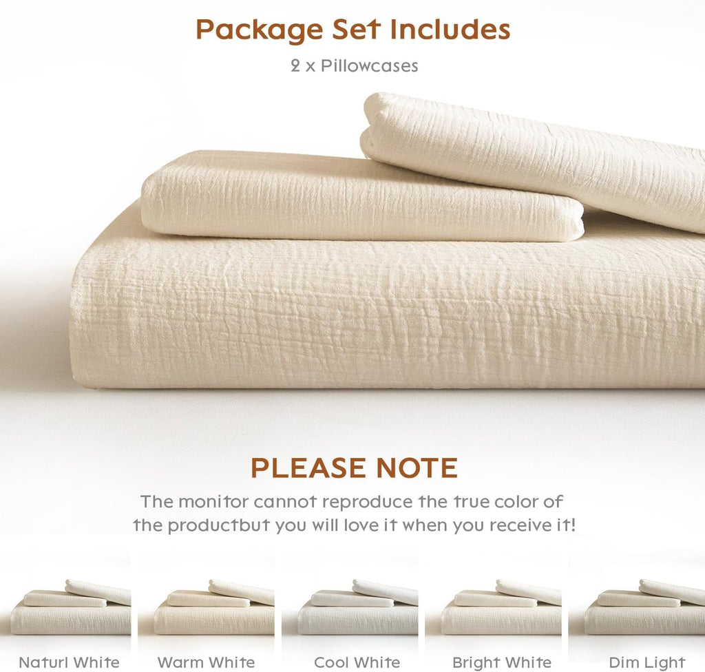 DefineCozyHealthyLife SE SOFTEXLY Muslin Pillowcases Queen Size 100% Cotton, 2 Pack Linen Like Pillow Shams with Envelope Closure, Ultral S…
