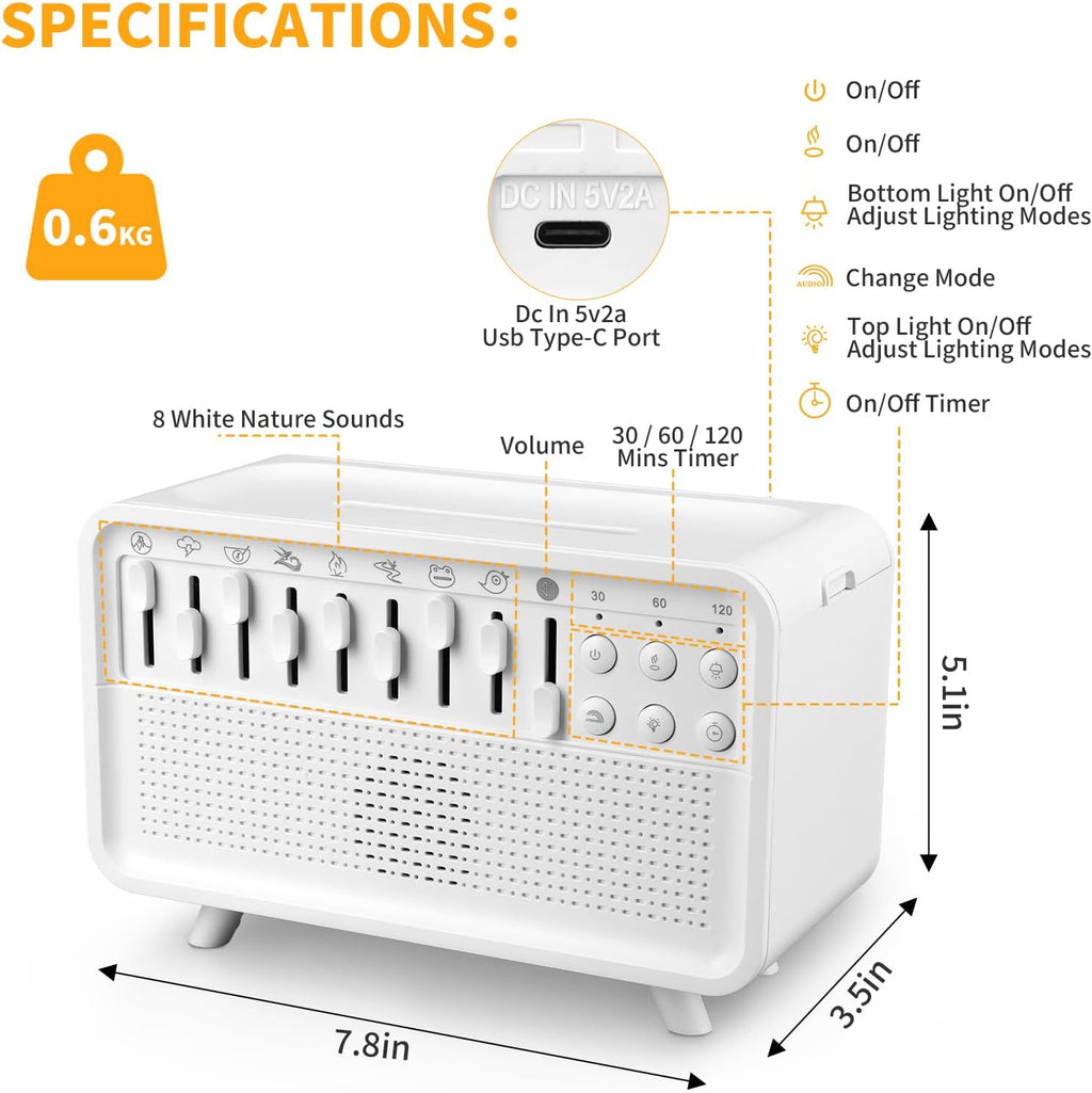 Qagstnkg 4-in-1 White Noise Sleep Sound Machine with Humidifier, Diffuser, Bluetooth Speaker & Night Light, 8 Natural Sounds, USB Powered,…