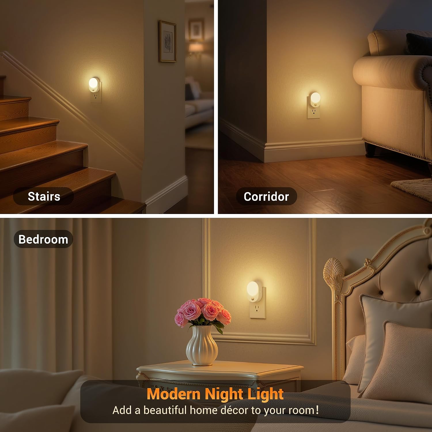 JandCase LED Motion Sensor Night Light, 2 Pack, Motion Activated Sensor Night Lights Plug into Wall, 3000K Warm White, Dimmable Nightlight…