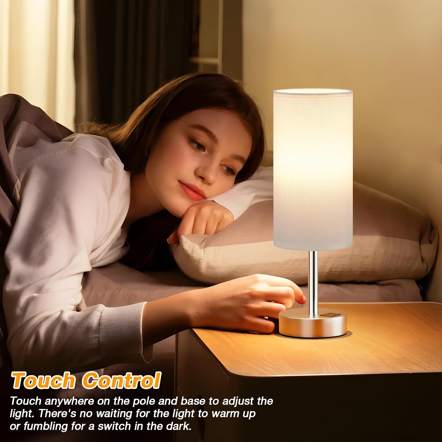 Dicoool White Touch Bedside Lamp with USB - 3 Way Dimmable Table Lamp for Bedroom, Nightstand Lamp with Nickel Charging Station and…