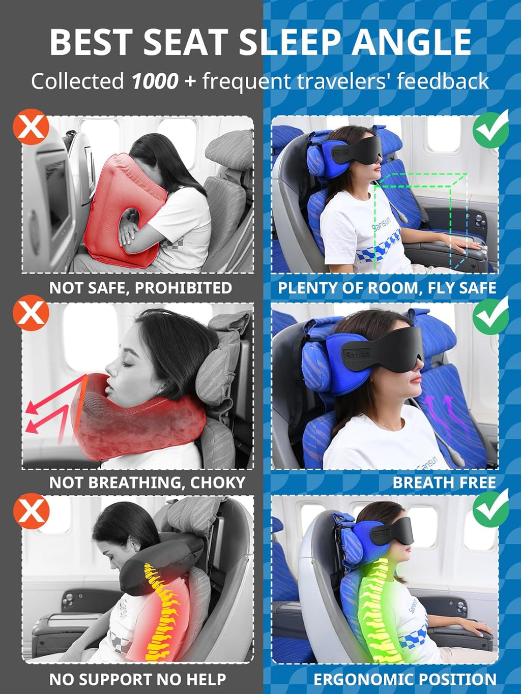 SARISUN Travel Pillows for Airplanes, Airplane Pillow for Long Flight, Airplane Head Strap with Eye Mask for Sleep, Travel Neck Pillow…