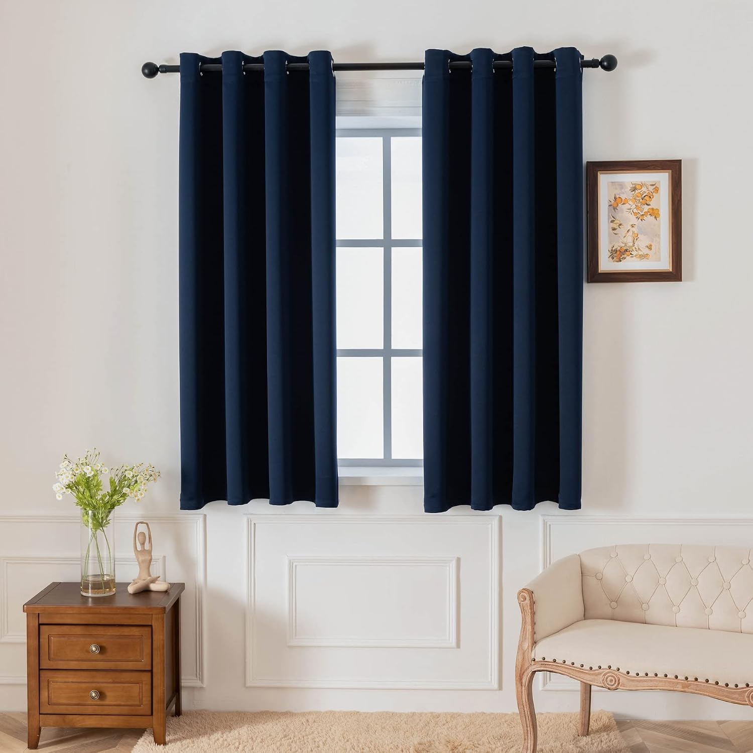 Pickluc Deep Navy Blackout Curtains 63 Inch Length 2 Panel Set, Solid Grommet Drapes for Bedroom or Living Room, Light Blocking and Thermal…