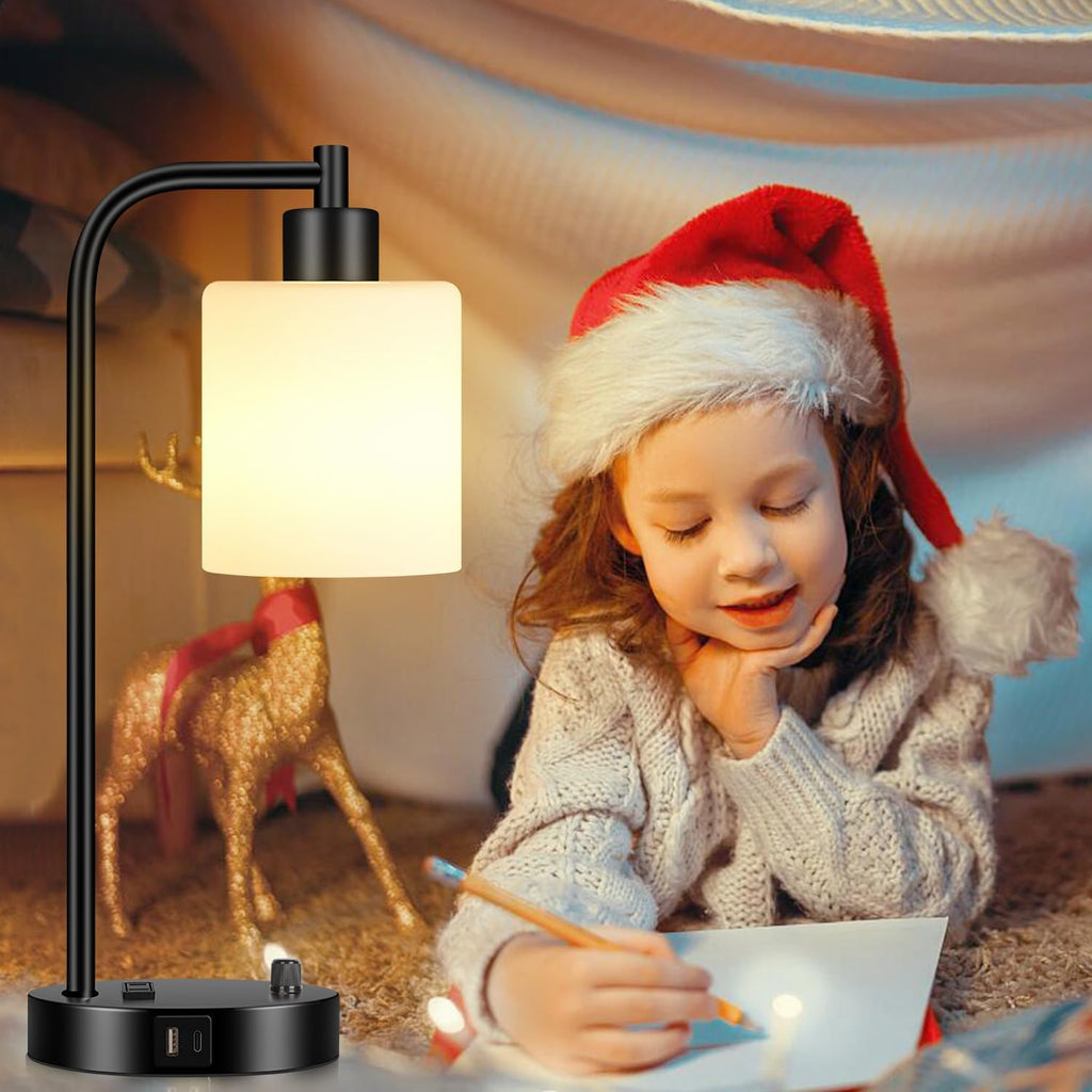 Lynnoland Set of 2 Industrial Table Lamps with USB C+A Ports and Outlet, Black Fully Stepless Dimmable Bedside Lamps, Nightstand Lamp…