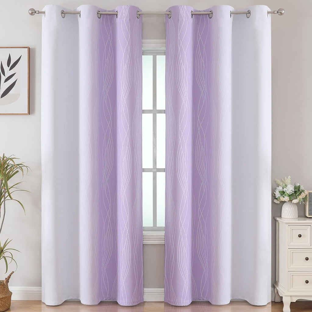 Estelartextiler Estelar Textiler Lilac and Greyish White Room Darkening Blackout Curtains 84 Inches Long for Living Room, Thermal Insulated…