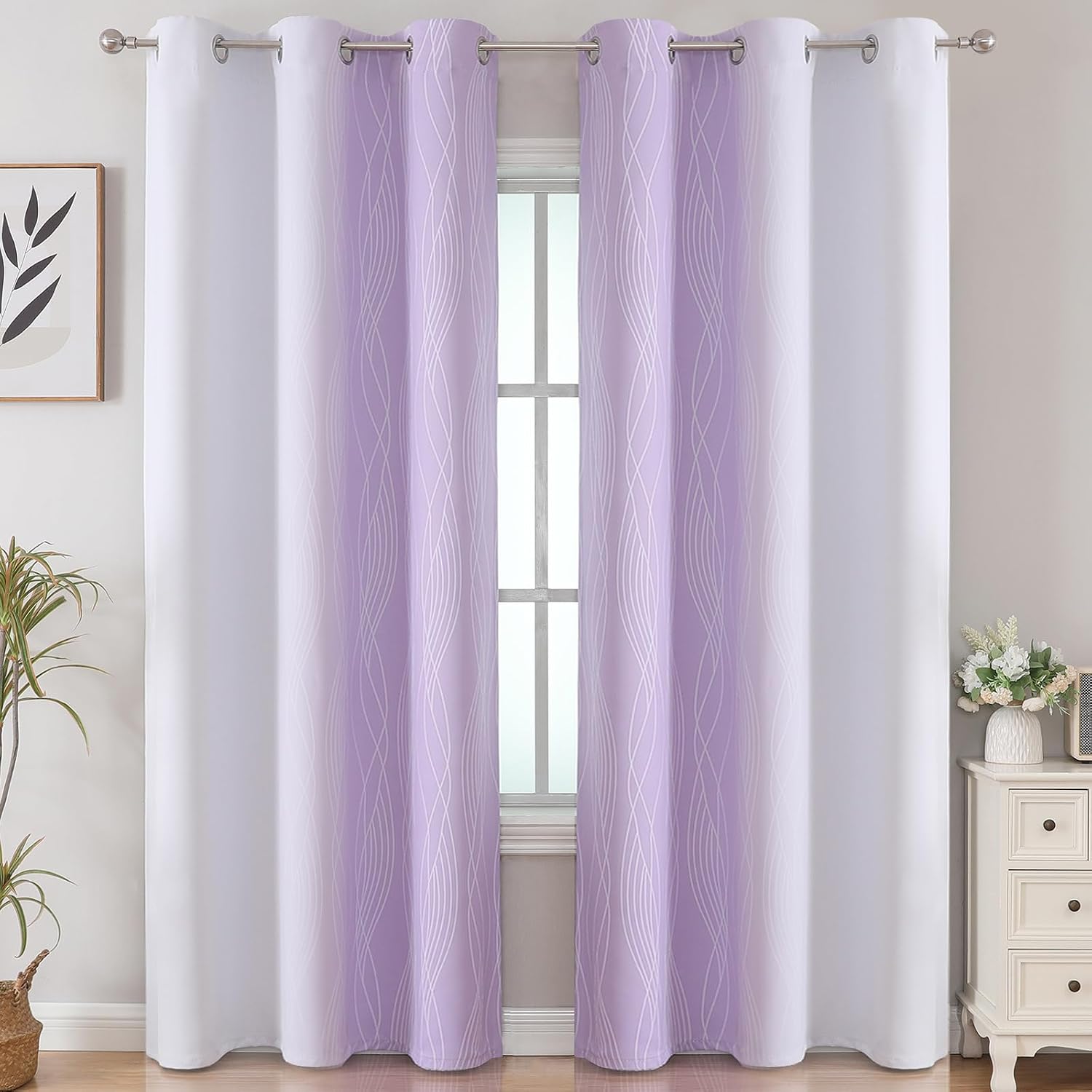 Estelartextiler Estelar Textiler Lilac and Greyish White Room Darkening Blackout Curtains 84 Inches Long for Living Room, Thermal Insulated…