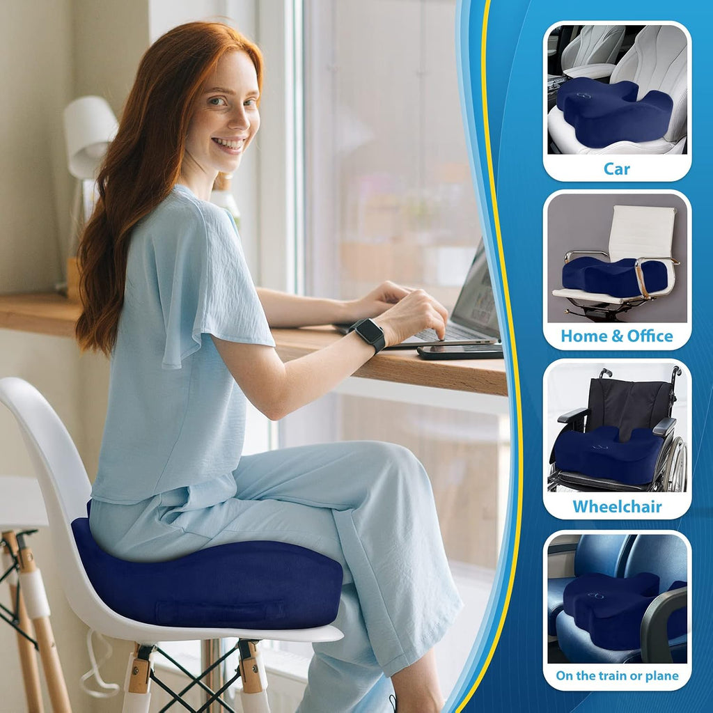 BlissTrends Seat Cushion,5.2in Thick Memory Foam Cushions for Office Chair, Car Seat, Airplane, Relieving Pressure Tailbone Sciatica Back P…
