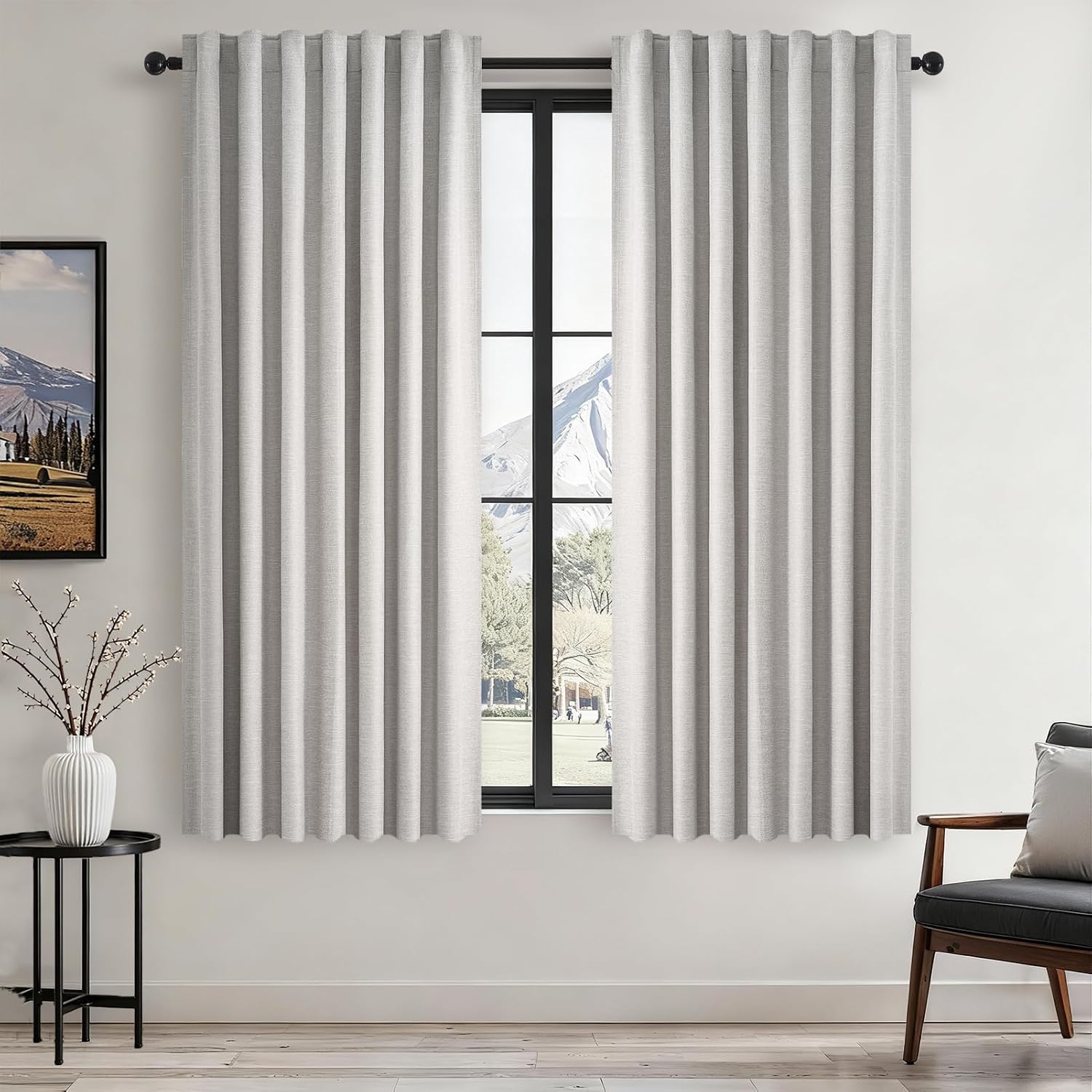 Topfinel 100% Blackout Curtains 72 Inches Long 2 Panels for Bedroom Rich Linen Blend Texture Bay Window Curtains Modern Neutral Drapes for…