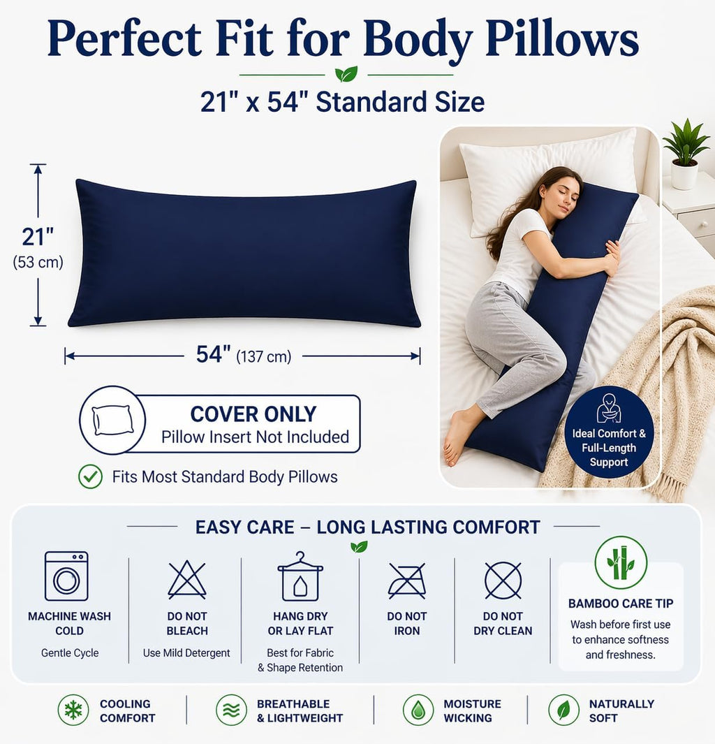 Evolive 100% Rayon Derived from Bamboo Cooling Breathable Body Pillow Cover/Pillowcases 21x54 inches with Hidden Zipper Closure (Navy, 21“X…