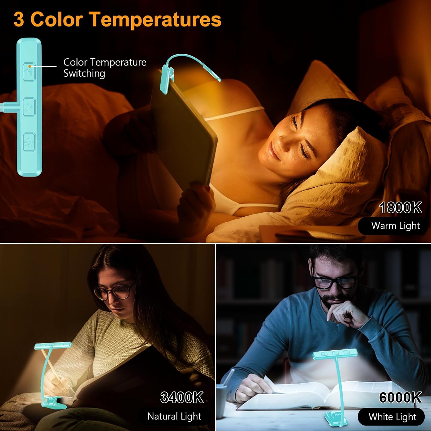 Gritin 19 LED Rechargeable Book Light for Reading in Bed with Memory Function- Eye Caring 3 Color Temperatures, Stepless Dimming…