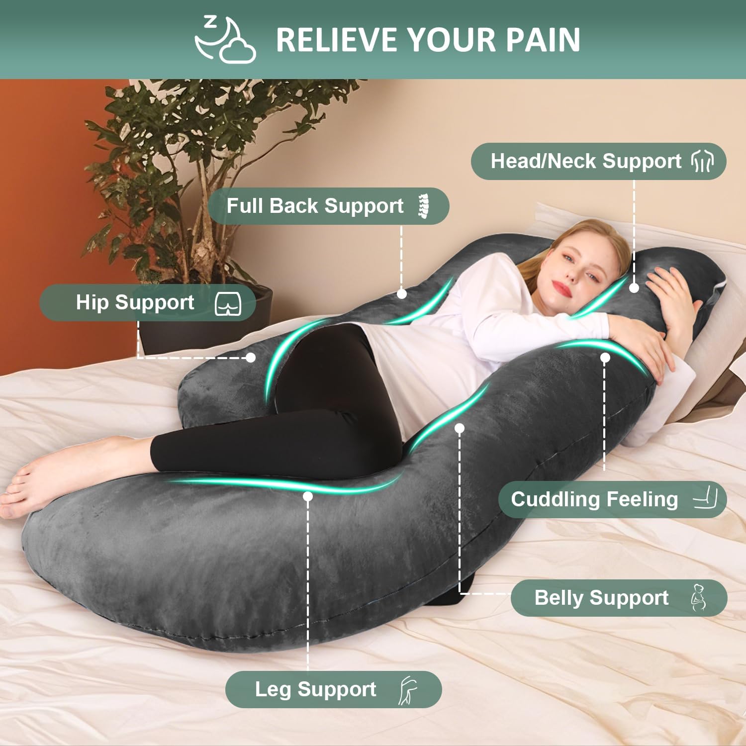 Chilling Home Pregnancy Pillow, U Shaped Pregnancy Pillows for Sleeping Full Body Pillow Maternity Pillow for Pregnant Women 58 inch…