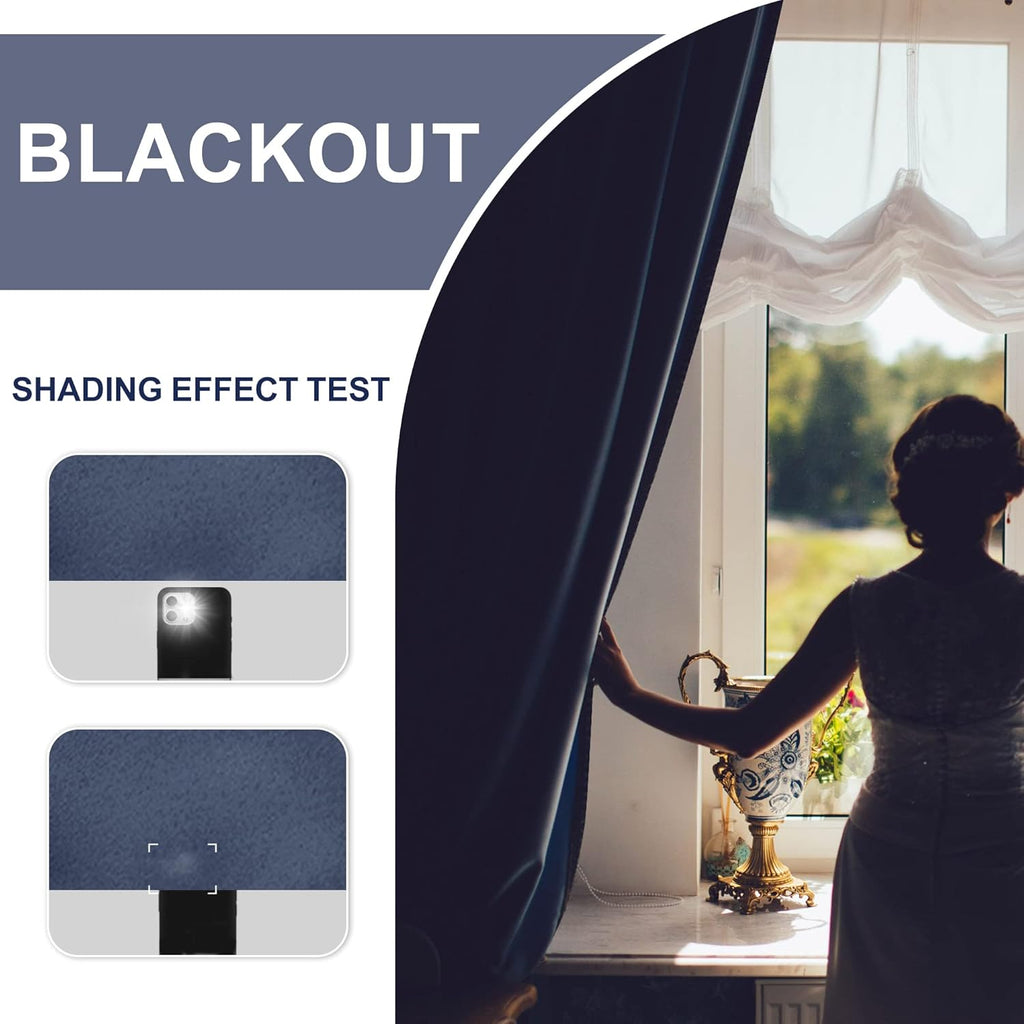 Jiuzhen Blackout Curtains for Bedroom - Thermal Insulated Room Darkening Rod Pocket Curtains for Living Room, Set of 2 Panels with Tiebacks…
