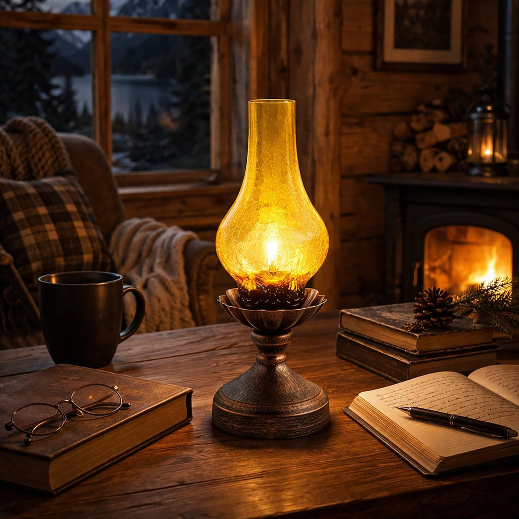 Vintage Table Lamp, Touch Control & 3-Way Dimmable Rustic Retro Farmhouse Bedside Lamp with Amber Glass Shade and LED Bulb for Bedroom…