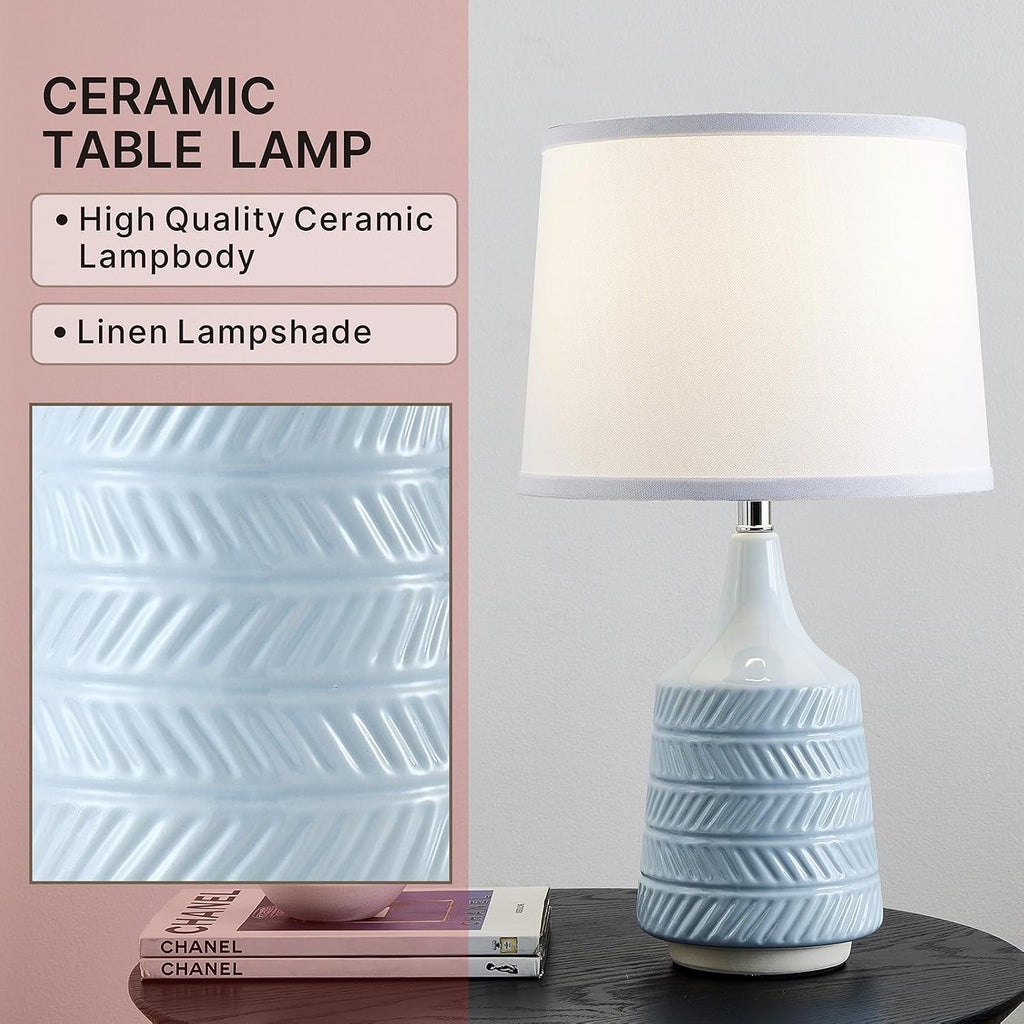 Sky Blue Ceramic Table Lamps Set of 2, 18.5" Modern Bedside Lamps for Night Stands, Classic Small Lamps for Living Room End Tables…
