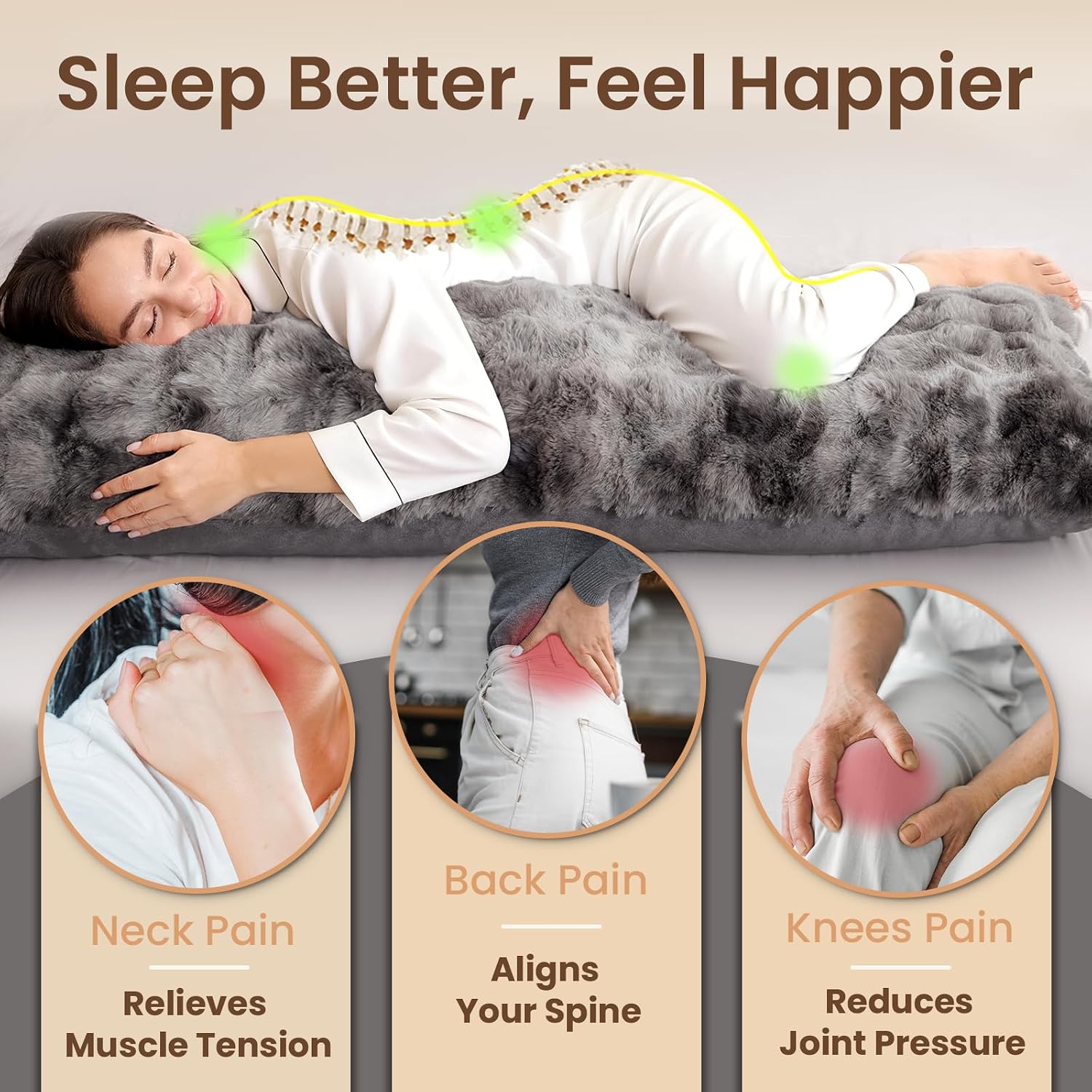 Zonli Fluffy Body Pillow for Adults, Fuzzy Faux Fur Body Pillow with Shredded Memory Foam, Adjustable Support for Side Sleepers, Pregnancy…