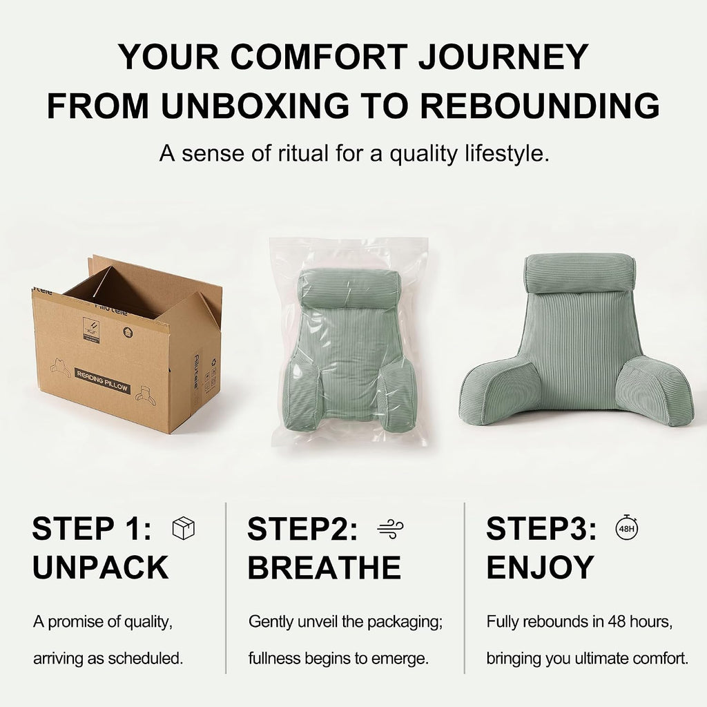 Ailuteie Corduroy Reading Pillow for Sitting Up, Bed Rest Pillow with Arms, Detachable Headrest, Side Pockets & Washable Cover, Back Suppor…