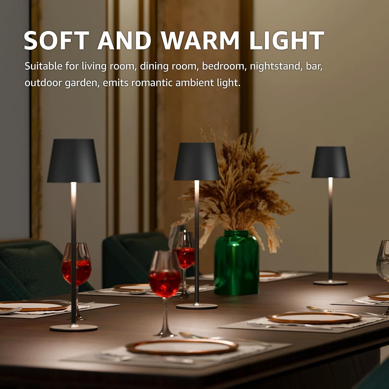 uuffoo 3 Pack Cordless Table Lamp Rechargeable 5000mAH Battery Operated Lights Touch Control LED Portable Desk Lamps 3 Color Dimming for…